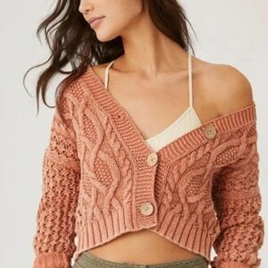 Anthropologie Pilcro Cable Knit Cropped Cardigan Sweater Size XL | Like New